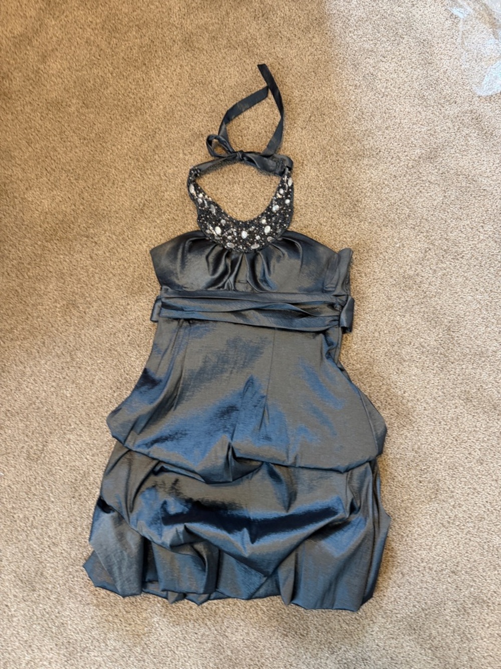 City Triangles Black Beaded Halter Mini Dress